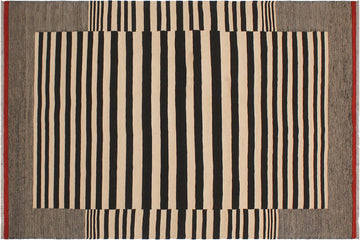 Flat Weave Kilim, Antique, Navaho, Vintage, Handmade, Modern Kilim Beige Black Hand-Woven Rectangle 100% Wool Area Rug 6 x 8